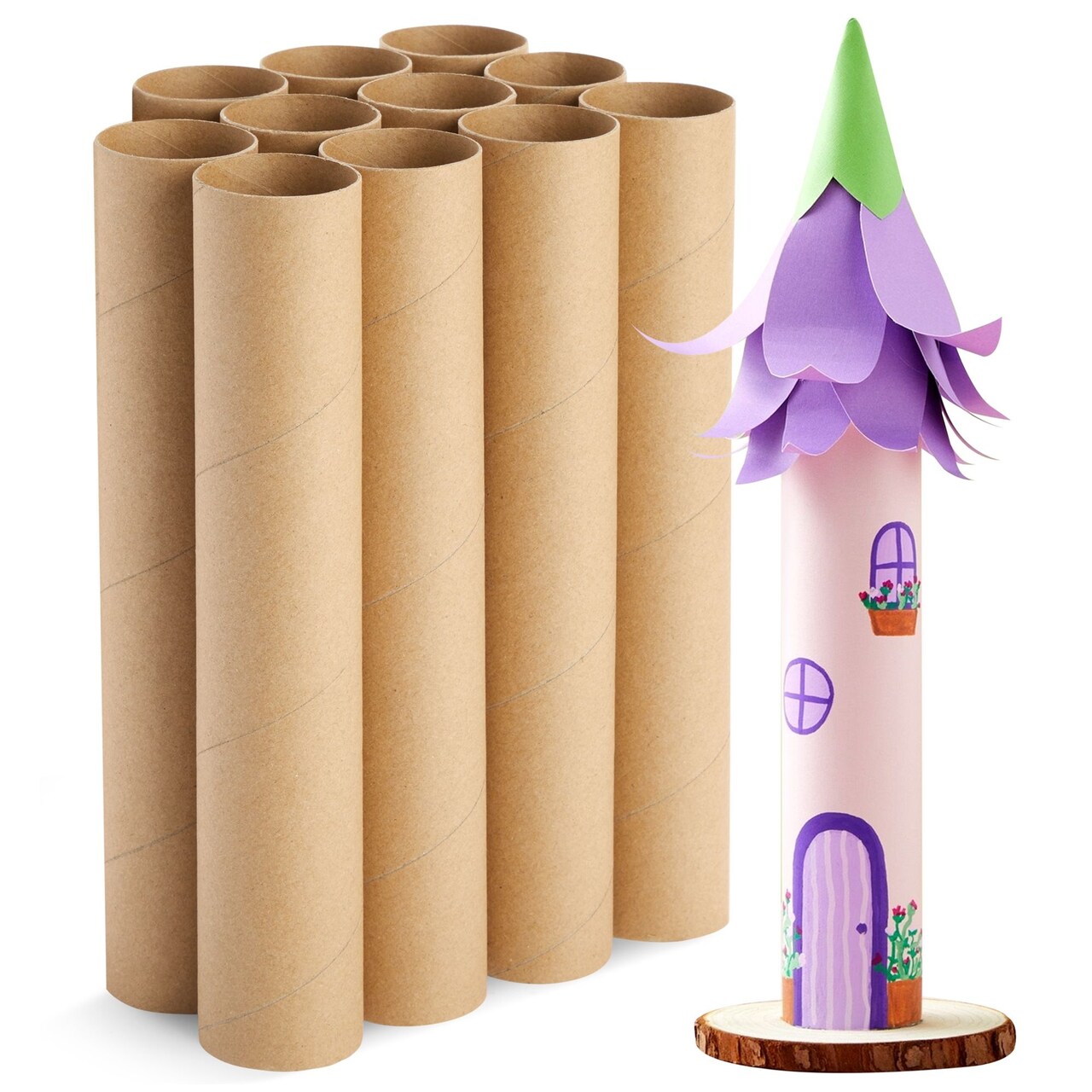 12 Pack Cardboard Tubes for Crafts, Brown Rolls for DIY Projects, Classroom (1.75 x 10 In)